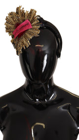 Black Gold Sacred Heart Logo Embellished Headband Diadem