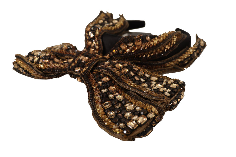 Gold Crystal Beaded Sequined Silk Bow Headband Diadem