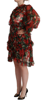 Multicolor Red Floral Silk Long Maxi Dress