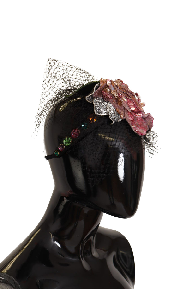 Black Flower Sequined Crystals Fascinator Diadem Headband
