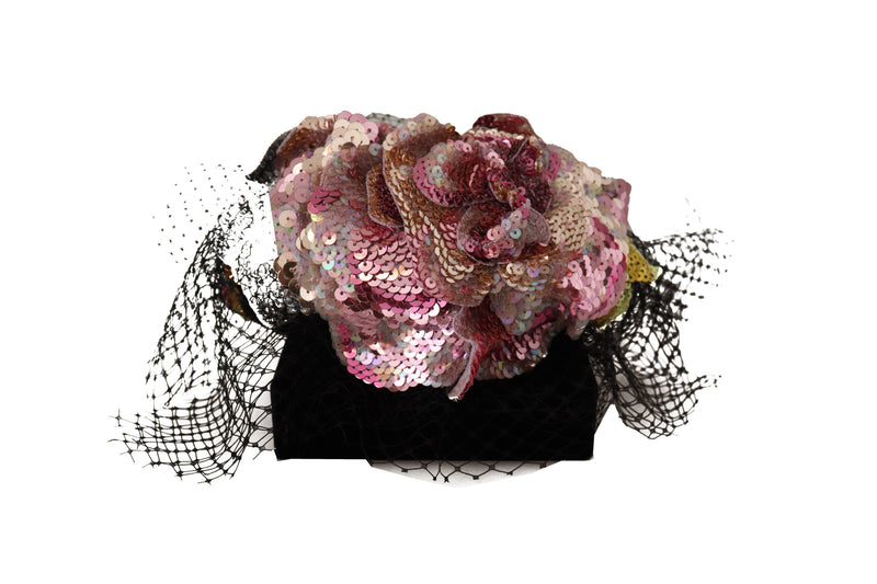 Black Flower Sequined Crystals Fascinator Diadem Headband