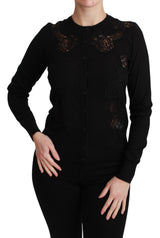 Black Cashmere Lace Cardigan Sweater
