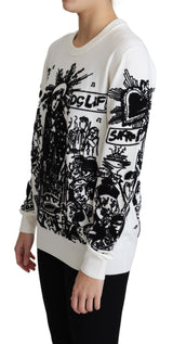 White Wool Graffiti Embroidery Pullover Sweater