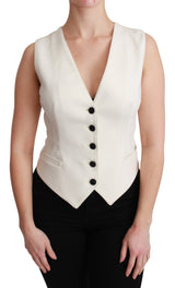 White Waistcoat Sleeveless Wool Top Vest