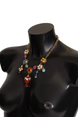 Gold Brass Chain Crystal Floral Pendant Jewelry Necklace