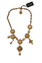 Gold Brass Chain Crystal Floral Pendant Jewelry Necklace