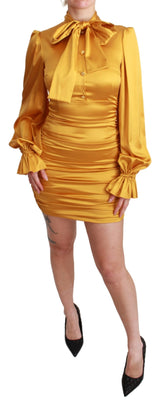 Yellow Silk Stretch Sheath Bodycon Mini Dress