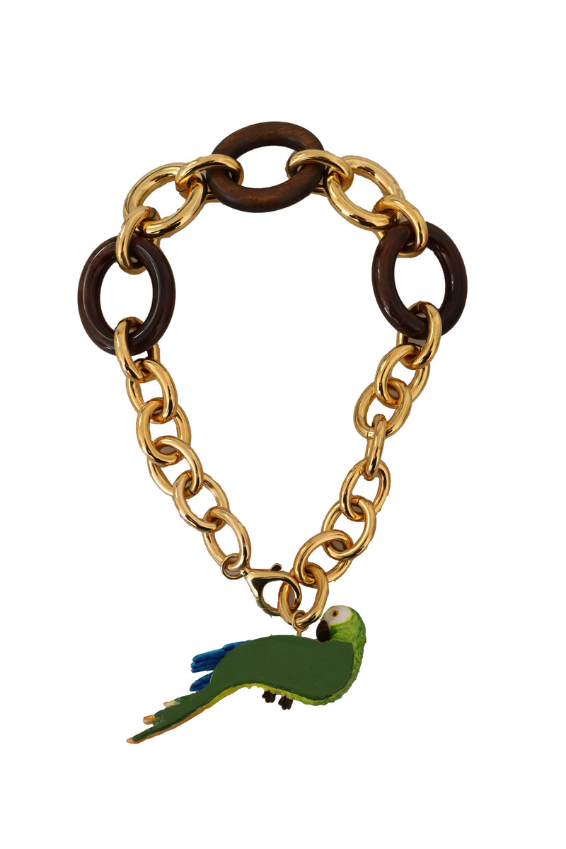 Gold Brass Chain Crystal Pearl PARROT Pendant Necklace