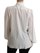 White Long Sleeve Shirt Blouse Silk Top