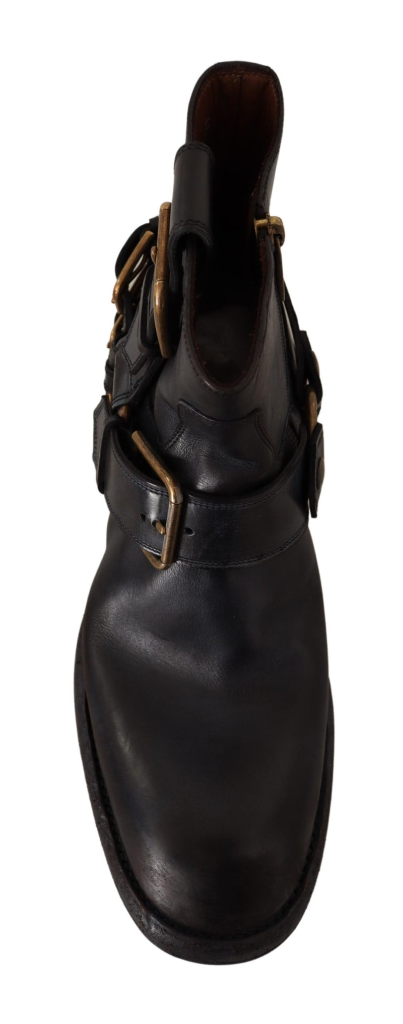 Black Leather Buckle Ankle Boots