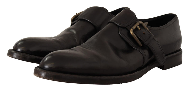Black Leather Formal Monk Strap Shoes