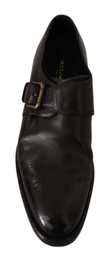 Black Leather Formal Monk Strap Shoes