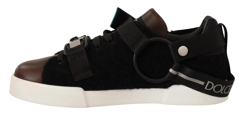 Brown Leather Black Shearling Sneakers