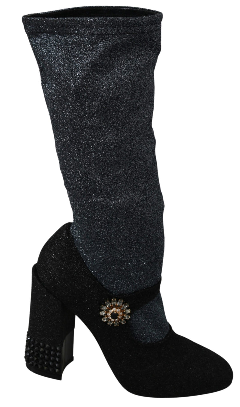 Black Crystal Mary Janes Booties Shoes