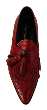 Red Exotic Leather Dress Tassel Shoes