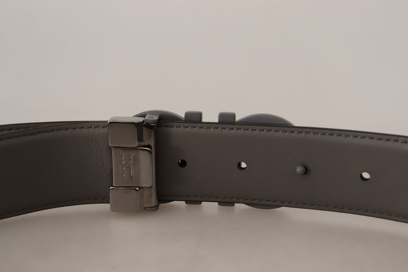 Black and Grey Calf Leather Reversible Belt