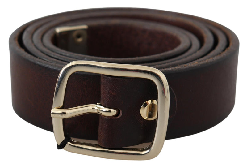 Brown Vintage Leather Gold Metal Buckle Belt