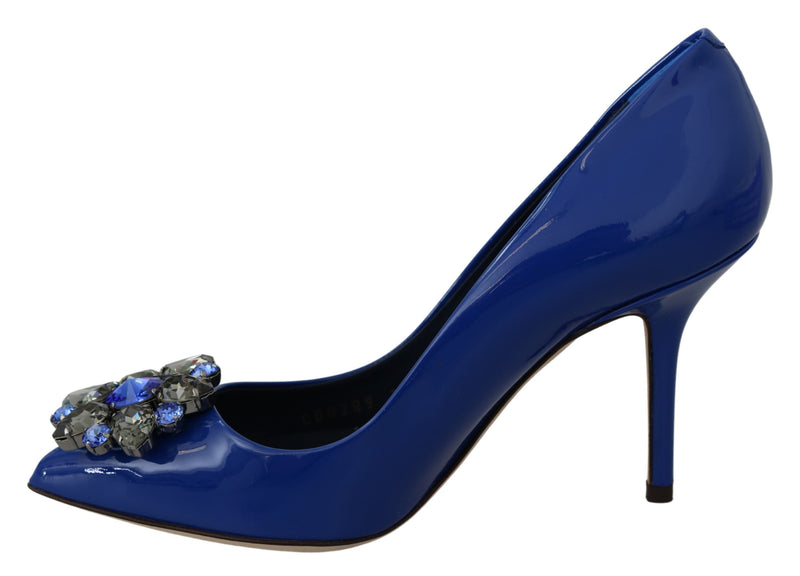 Blue Leather Crystal Heels Pumps Shoes
