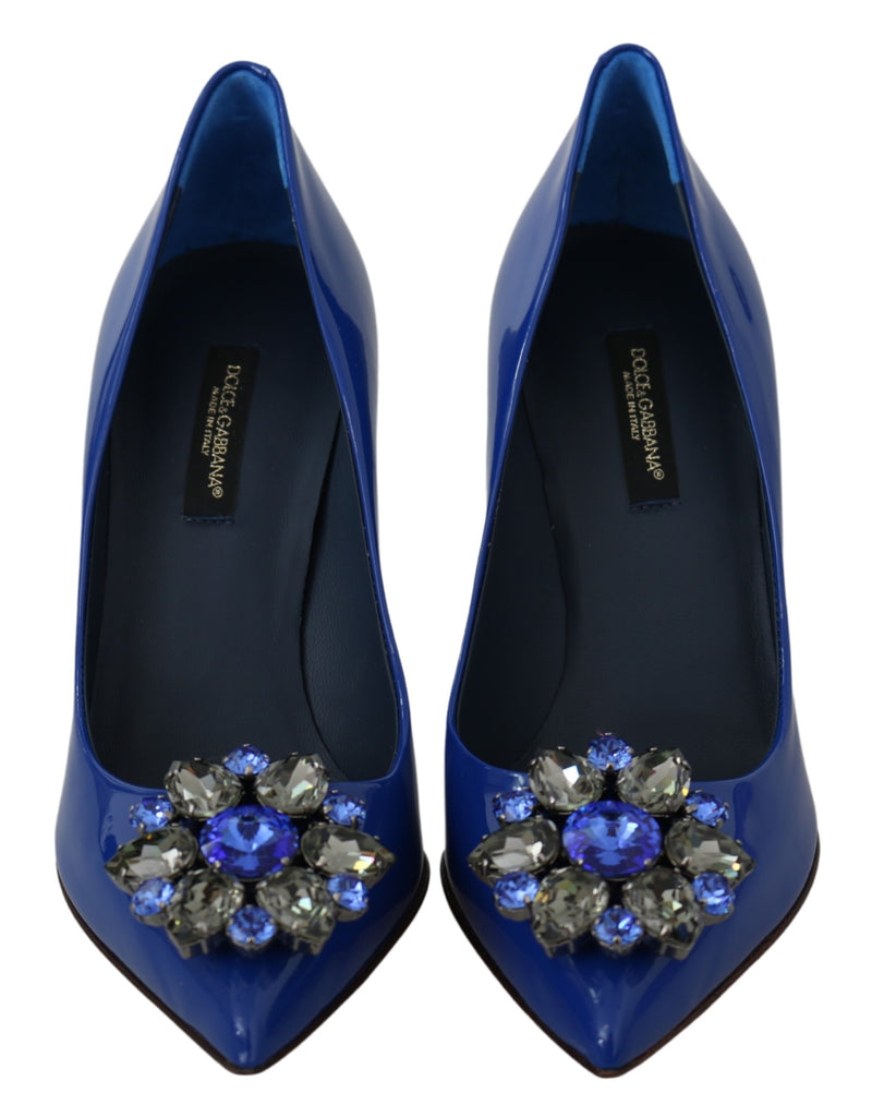 Blue Leather Crystal Heels Pumps Shoes