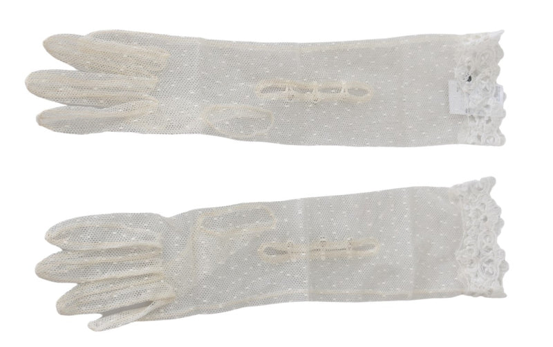 White Lace Elbow Length Mitten Cotton Gloves