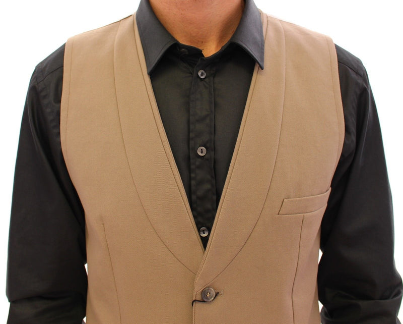 Beige Cotton Slim Fit Button Front Dress Vest - Avaz Shop