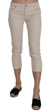 Beige Cotton Stretch Low Waist Skinny Cropped Capri Jeans - Avaz Shop