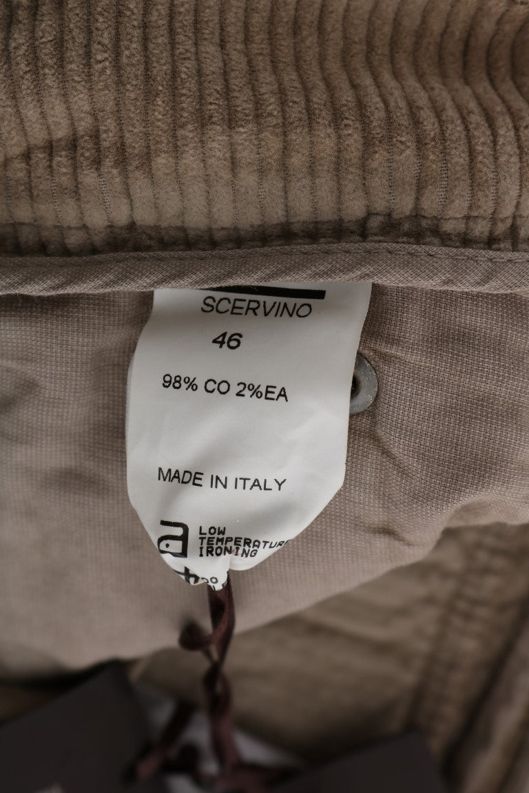 Beige Cotton Velvet Regular Fit Pants - Avaz Shop
