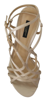 Beige Leather Ankle Strap Heels Sandals Shoes - Avaz Shop