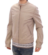 Beige Leather Jacket Biker Coat - Avaz Shop