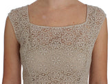 Beige Ricamo Cutout Cotton Sheath Dress - Avaz Shop