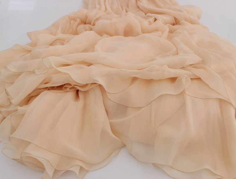 Beige Silk Ball Gown Full Length Dress - Avaz Shop