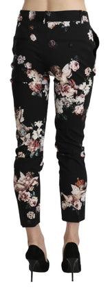Black Angel Floral Cropped Trouser Wool Pants - Avaz Shop