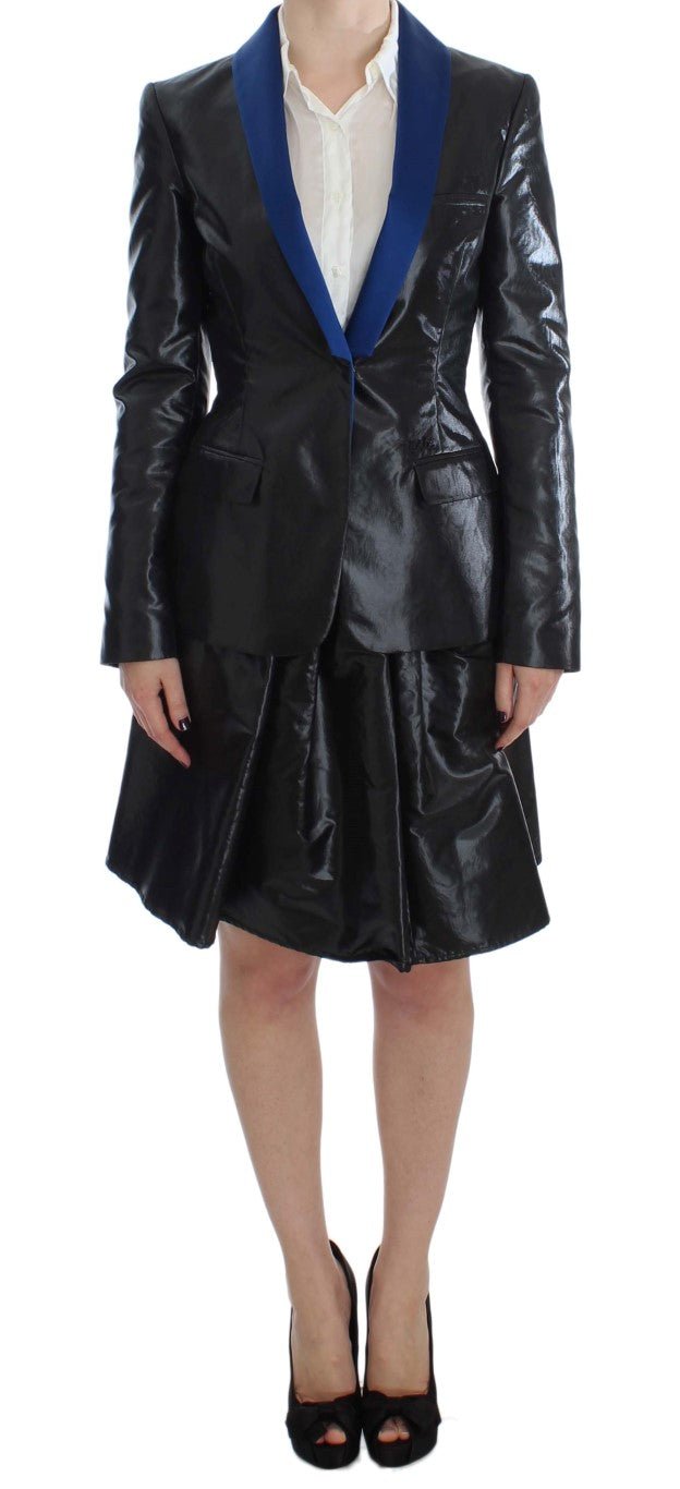 Black Blue Two Piece Suit Skirt & Blazer - Avaz Shop