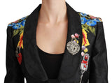 Black Brocade Crystal Blazer Jacket - Avaz Shop