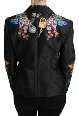Black Brocade Crystal Blazer Jacket - Avaz Shop