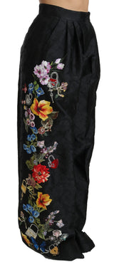 Black Brocade Floral Sequined Beaded Pants - Avaz Shop