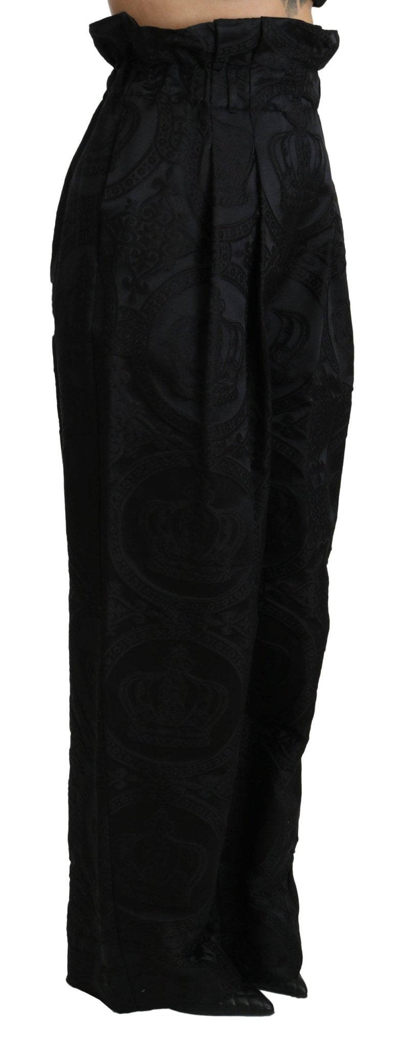Black Brocade High Waist Wide Leg Cotton Pant - Avaz Shop