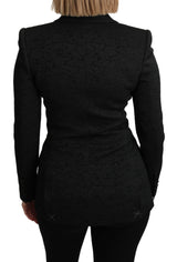 Black Brocade Single Breasted Blazer Jacket - Avaz Shop
