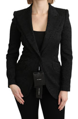 Black Brocade Single Breasted Blazer Jacket - Avaz Shop