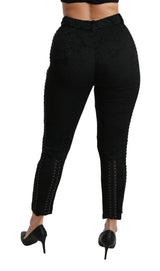 Black Brocade Skinny High Waist Pants - Avaz Shop