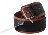 Black Brown Leather Wide Silver Buckle Belt - Avaz Shop