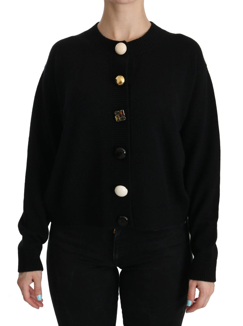 Black Button Embellished Cardigan Sweater - Avaz Shop