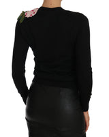 Black Cashmere Cardigan Floral Sweater - Avaz Shop