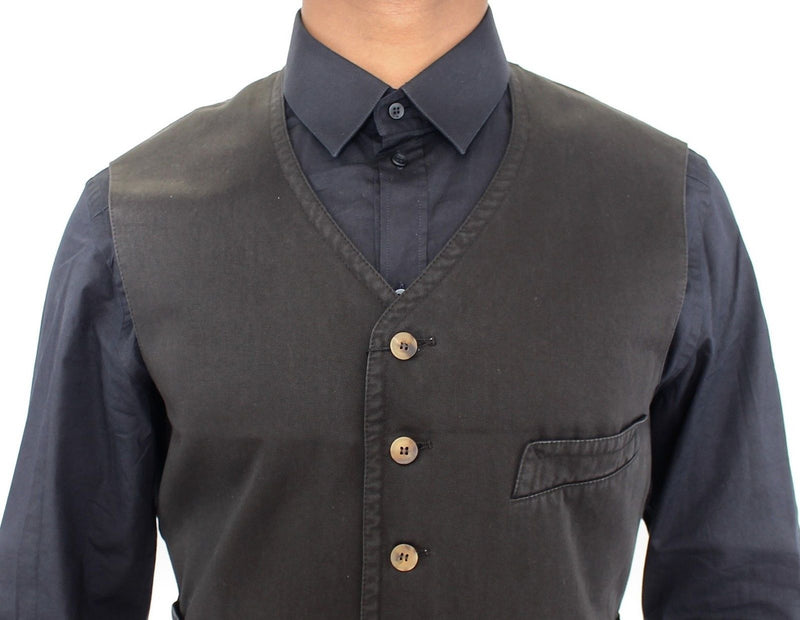 Black Cotton Blend Dress Vest Gilet - Avaz Shop