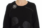 Black Cotton Motive Print Crewneck Pullover Sweater - Avaz Shop