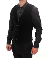 Black Cotton Single Breasted Vest Gilet - Avaz Shop