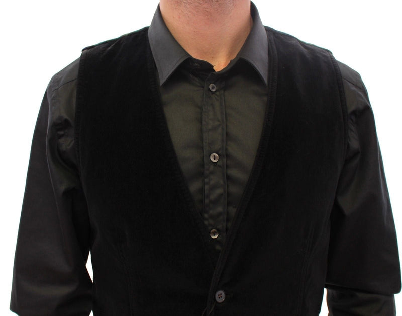 Black Cotton Single Breasted Vest Gilet - Avaz Shop