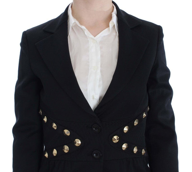 Black Cotton Stretch Gold Studded Blazer Jacket - Avaz Shop