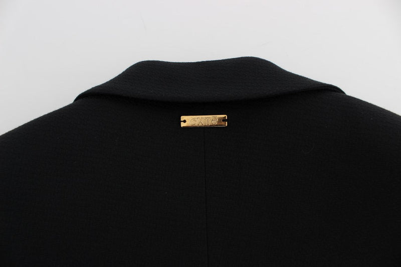Black Cotton Stretch Gold Studded Blazer Jacket - Avaz Shop