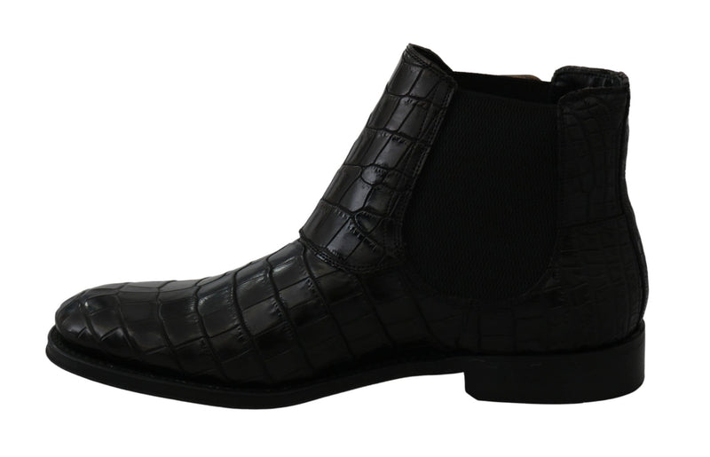 Black Crocodile Leather Derby Boots Shoes - Avaz Shop